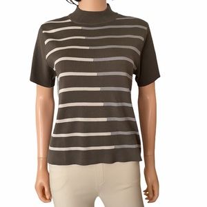 NWT Bobby Chan silk cotton striped short sleeve sweater